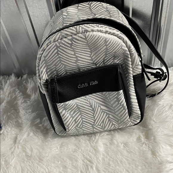 Calvin Klein Leaf Patterned Black and Gray Backpack - Picture 1 of 6